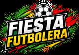 Fiesta Futbolera logo con balón de soccer y manchas de pintura coloridas en rojo, verde y amarillo sobre fondo negro