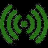 Green WiFi or wireless signal icon with concentric curved arcs radiating from a center dot